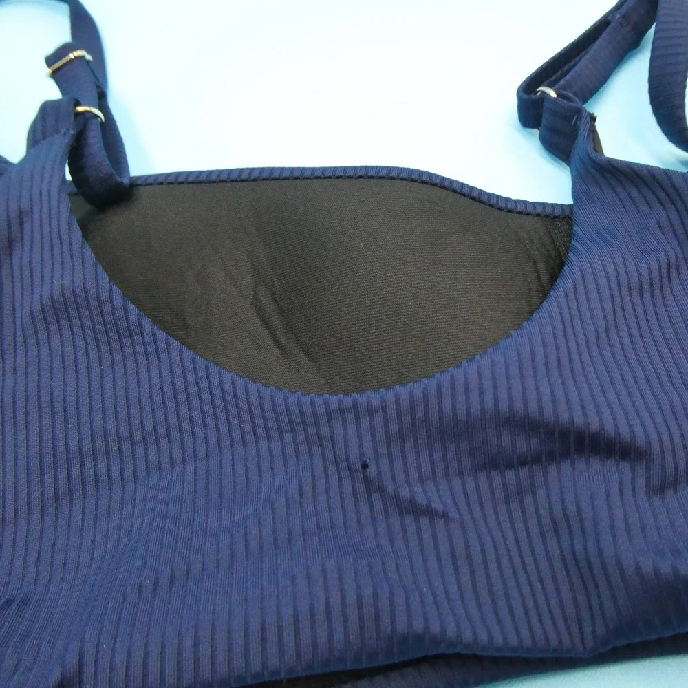 Victoria's Secret Bikini‎ Top Womens Small Ribbed Scoop Neck Navy Blue Nylon